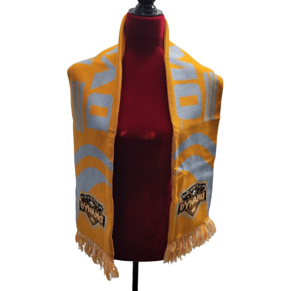 Houston Dynamo MLS Soccer Scarf Adidas Gold Gray‎ Stripe Knit Accessory HG10290